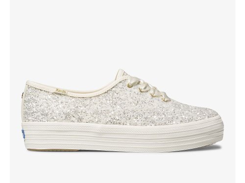 Dámské Platform Sneakers Keds Kate Spade New York Triple Glitter Krém | CZ-41195