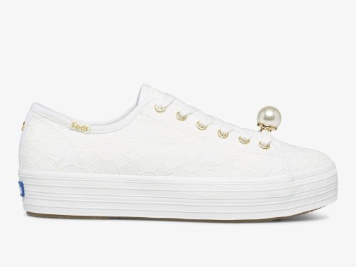 Dámské Platform Sneakers Keds Ksny Triple Kick Floral Eyelet Pearls Bílé | CZ-69122