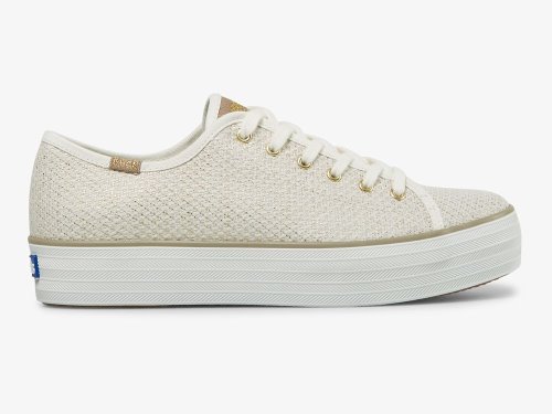 Dámské Platform Sneakers Keds Triple Kick Metallic Woven Krém Zlaté | CZ-99181