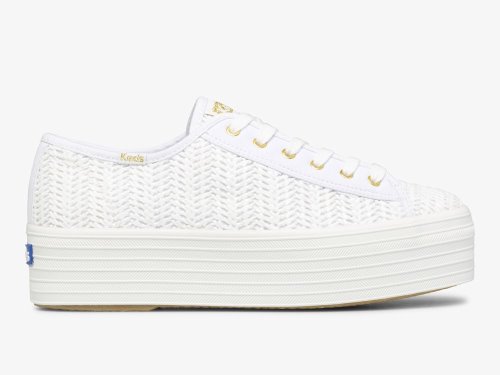 Dámské Tenisové Boty Keds Triple Up Raffia Bílé | CZ-63226