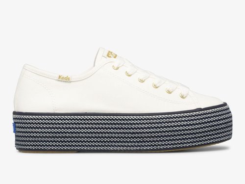 Dámské Tenisové Boty Keds Triple Up Webbing Platene Bílé Tmavě Blankyt | CZ-41566