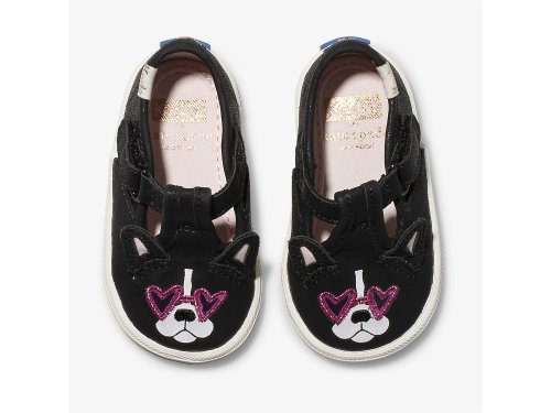 Dívčí Kůže Sneakers Keds Kate Spade New York Champion T-strap Francois Černé | CZ-11043